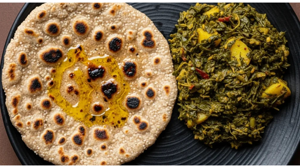 Bajra Roti with Methi Sabzi (Pearl Millet Flatbread with Fenugreek Curry)