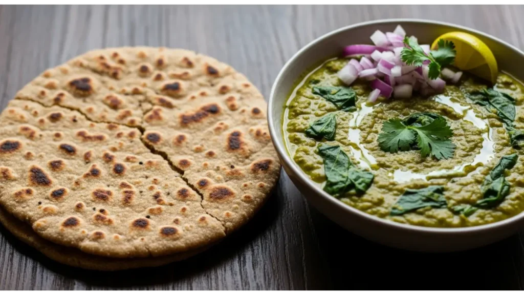 Jowar Roti with Palak Dal (Sorghum Flatbread with Spinach Lentils)